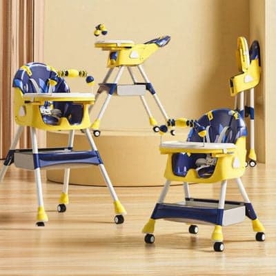 chaise haute inclinable bleu jaune