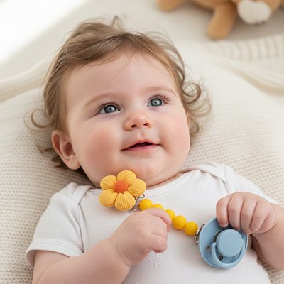 attache tetine element floral distinctif 