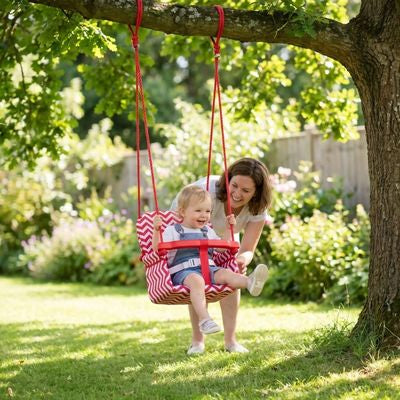 balancoire bebe jardin rose