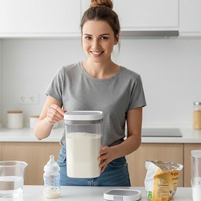 boite doseuse lait design cylindrique empilable