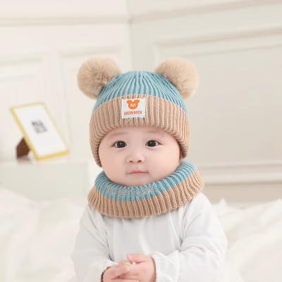 bonnet bebe bleu beige