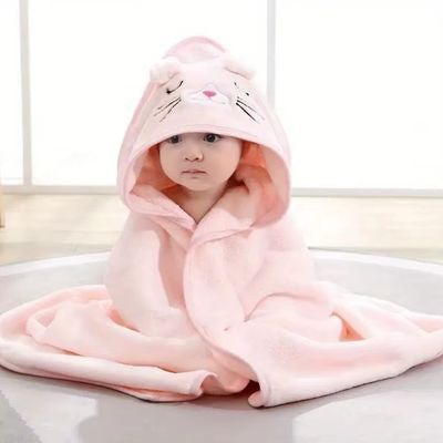 cape de bain bebe ultra douce chat rose