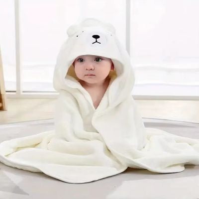 cape de bain bebe ultra-douce ours blanc