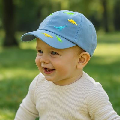 casquette bebe motif dinosaures colores