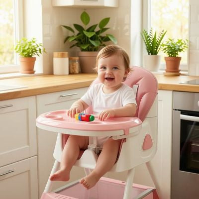 chaise haute evolutive rose