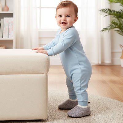 chausson bebe prend confiance dans ses capacites motrices