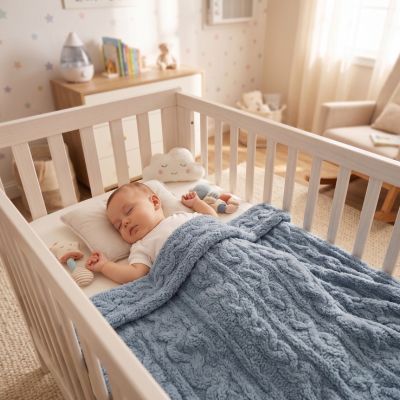 couverture bebe bleu fonces