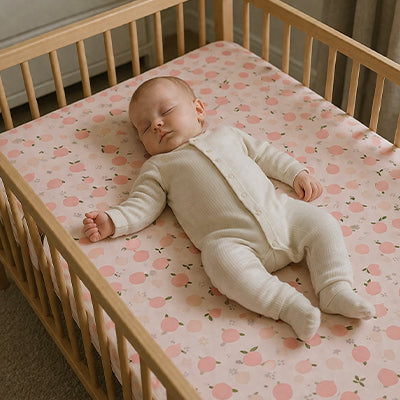 drap housse lit bebe peche