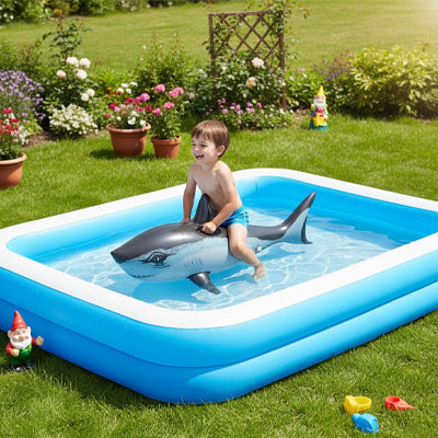 jeu piscine requin jardin