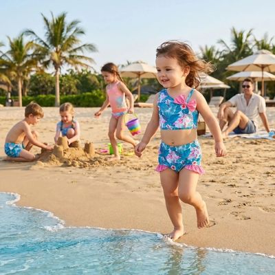 maillot de bain tropical flamingo bleu