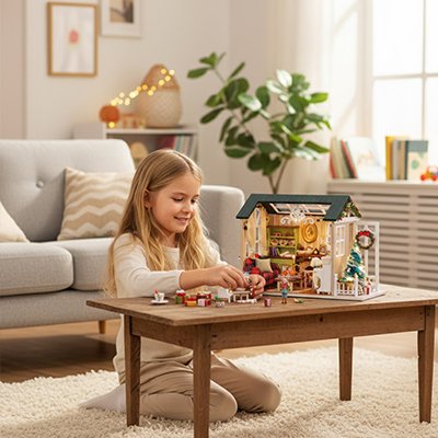 maison de poupee en bois systeme d eclairage LED integre 