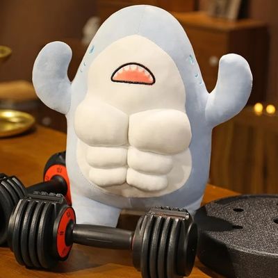peluche requin muscle bleu
