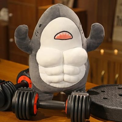 peluche requin muscle gris