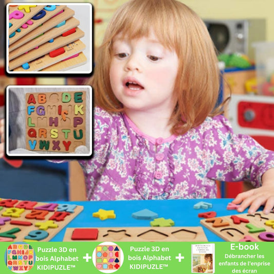 Puzzle 3D en bois Alphabet KIDIPUZLE™ - bebemam.com