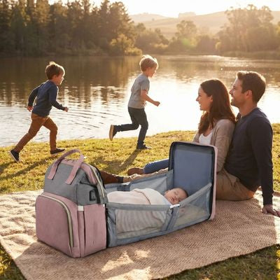sac a langer utilise lors d une sortie au lac
