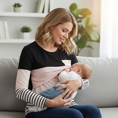 t shirt allaitement  manches longues a rayures horizontales