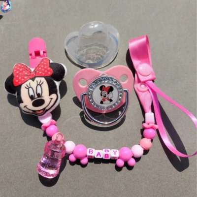 Tétine avec clip rose pour bébé Minnie Mouse - bebemam.com